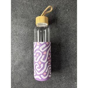 Everybeing Glass Water Bottle with Purple Decorative Silicone Sleeve 18.6 FL Oz